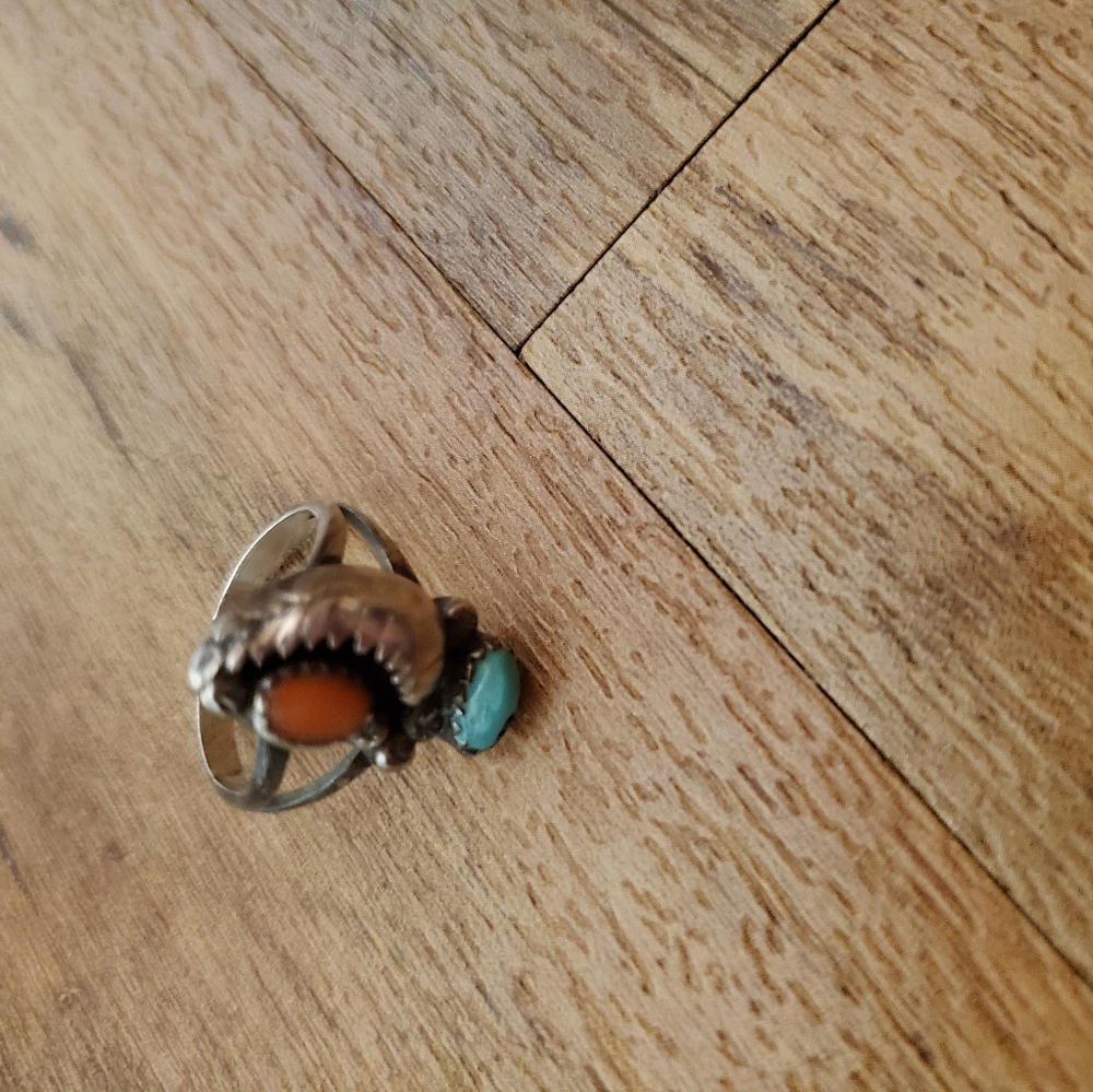 Coral & Turquoise Navajo Feather ring